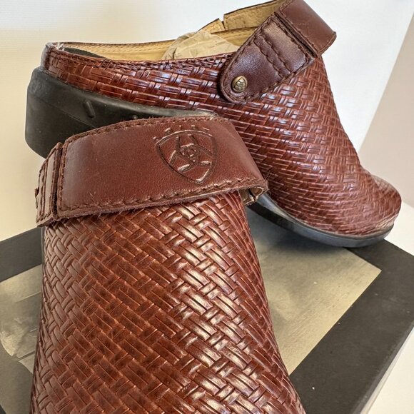 Ariat Mules Womens Rattan Brown Leather Woven Slip On Comfort Clogs - Picture 2 of 6